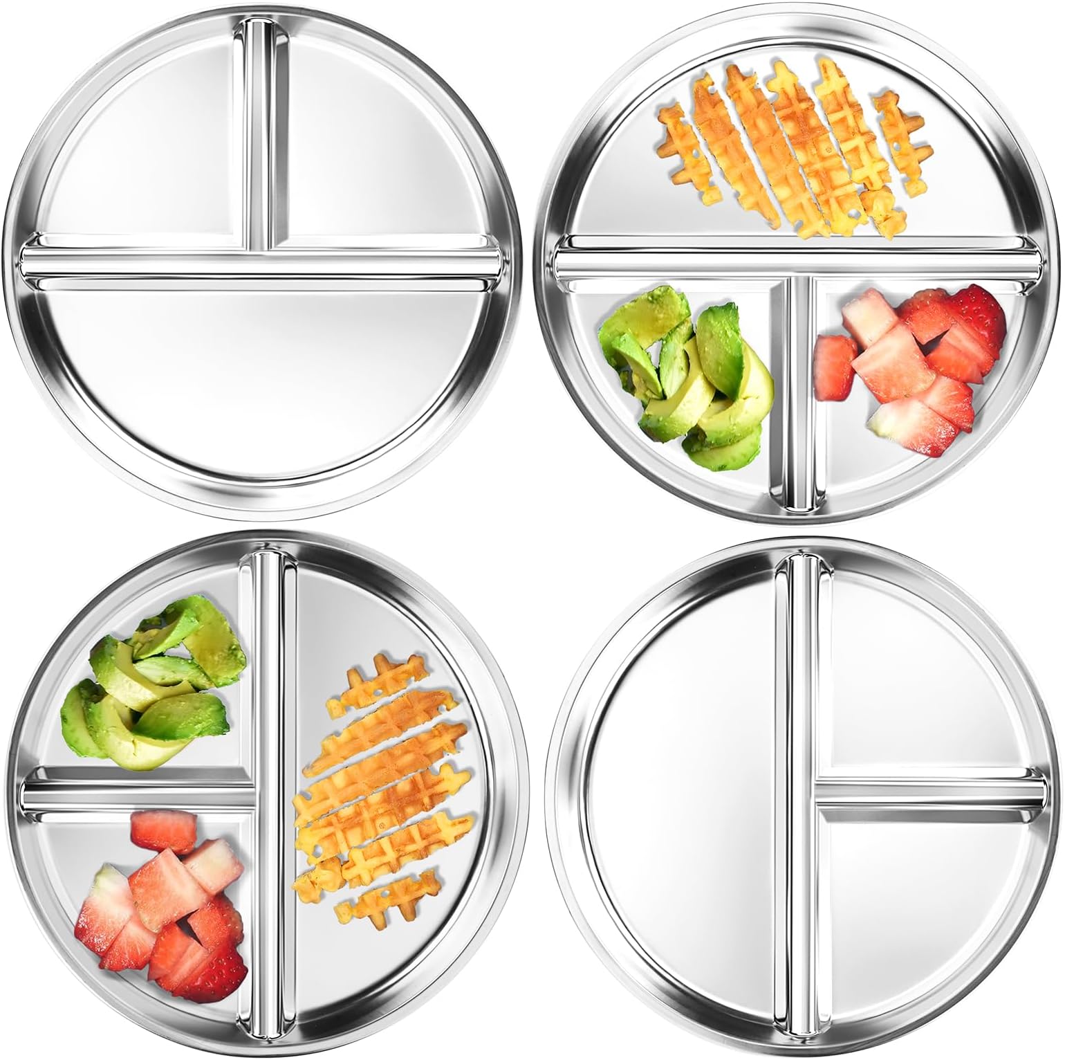 Bakpoco Stainless Steel Kids Plates 4 Packs, 8" Divided Toddlers Portion Control Plate, Non Toxic & BPA Free |Unbreakable |Dishwasher Safe Baby Snack Dish for Daycare, Restaurant Outings & Travel