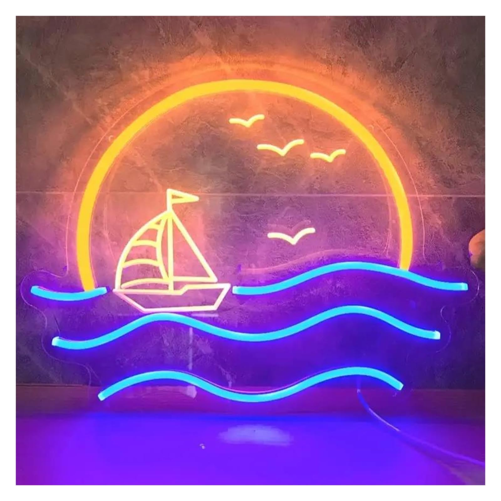 LEMST Sign Lamp Sunset At Sea Neon Sign Sailboat Light Dimmable USB Powered for Bar Club Bedroom Hotel Office Party Art Decor 39.2cmx30cm