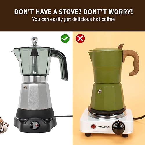 Miniatura 3 de Cafetera manual de 6 tazas, pequeñas máquinas de café expreso para el hogar, cafetera cubana con base desmontable y protección contra