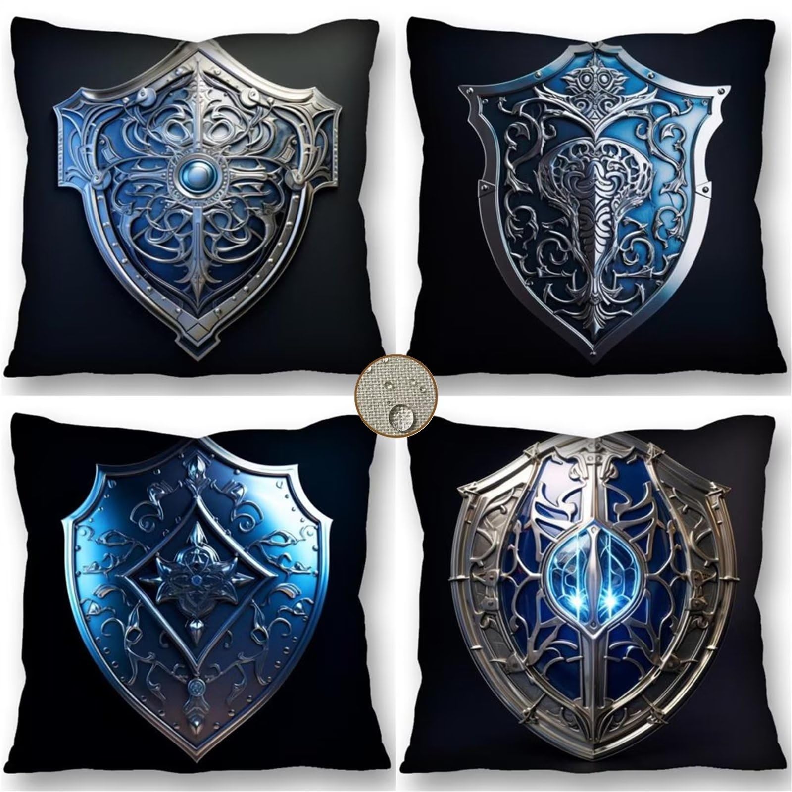 Juego de 4 Funda Cojín 70x70 cm Moderno Azul - Escudo Cojines Exterior Jardín 45x45 para Sofá, Cojines Impermeables Exterior Linopara Patio al Aire Libre, Decoración de Casa de Campo y Sala de Estar.