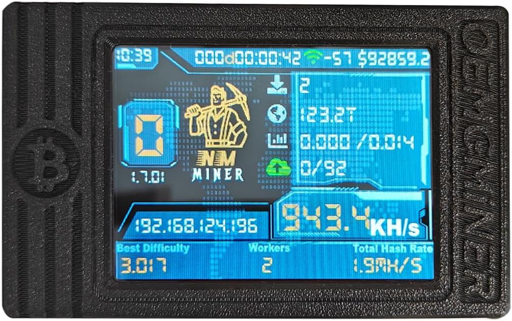 NerdMiner V2 MAX Solo Bitcoin Miner – 930KH/s ハッシュレート、1.5W電力、3.125 BTC Win3、コンパクトな2.4G WiFi & 有線接続、ビットコイン愛好家のための高効率暗号通貨マイナー(ブラック)