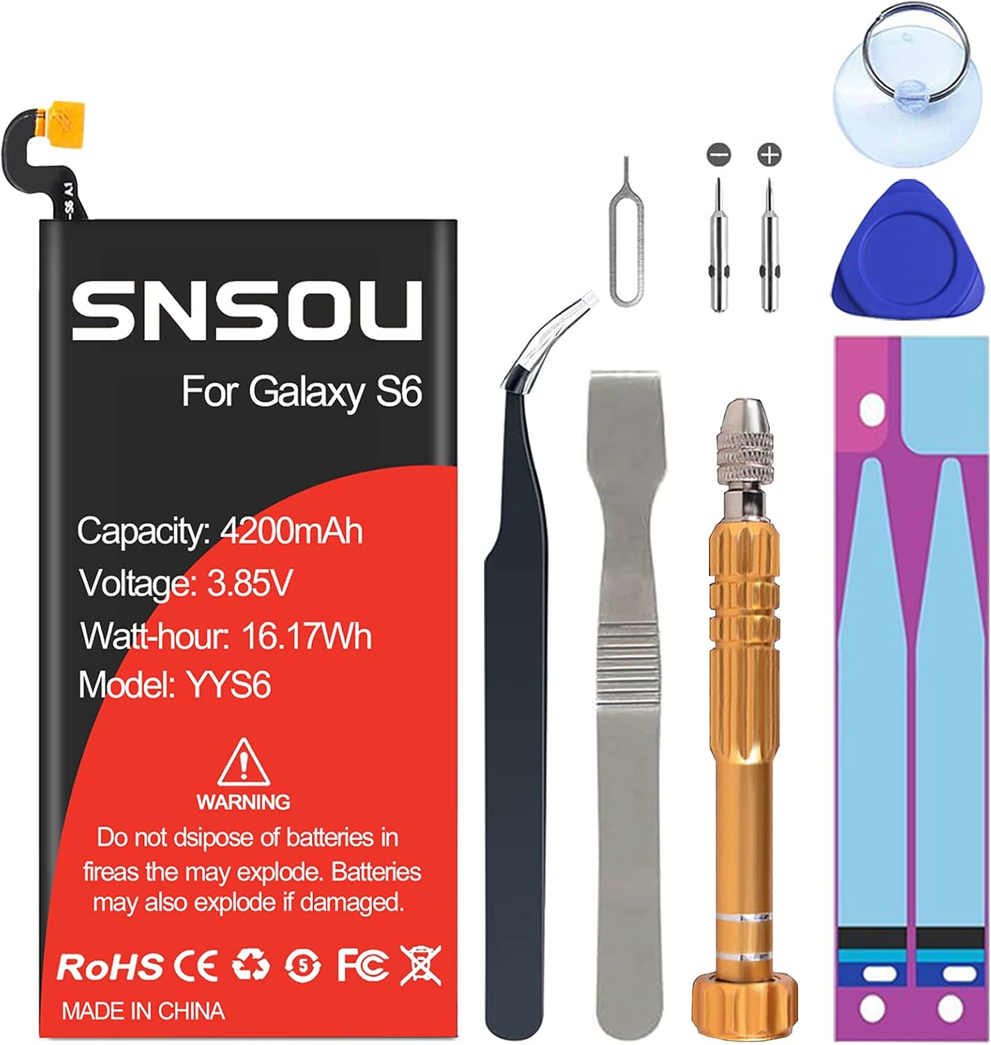 Galaxy S6 Battery, [Upgraded] 4200mAh EB-BG920ABE Replacement Battery for Samsung Galaxy S6 SM-G920 G920V G920T G920A G920P G920I G920F S906L with Repair Replacement Kit Tools : Cell Phones & Accessories