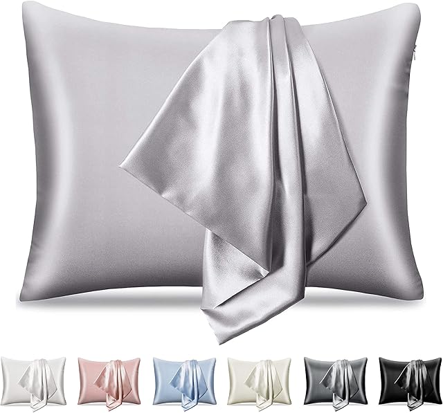 pendali Satin Pillowcase for Hair and Skin, Luxury Smooth Satin Pillow Case with Hidden Zipper, Wrinkle, Fade Resistant, 1 Pack Soft and Breathable Standard Size Pillow Cover (Grey, 19" x 26")