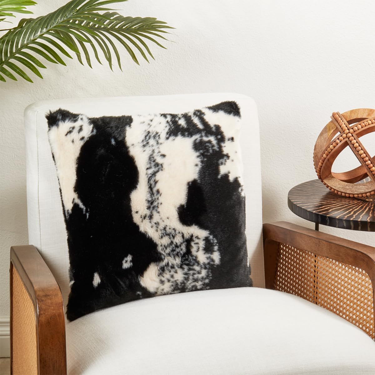 Fennco Styles Rustic Faux Fur Cowhide Decorative Throw Pillow Cover 28" W x 28" L – Black Fur Pillow Case for Couch, Bedroom and Living Room Décor