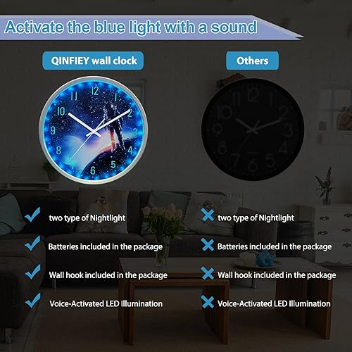 Miniatura 7 de QINFIEY Reloj de aprendizaje para niños, reloj de pared para contar la hora, reloj de enseñanza sin tictac para padres, decoración de habitación de