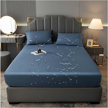 Waterproof Mattress Protector, Breathable Bed Cover Cooling Mattress Pad Cover,Smooth Soft Fitted Sheets, Machine WashableDark Blue,180x200cm/71x79in