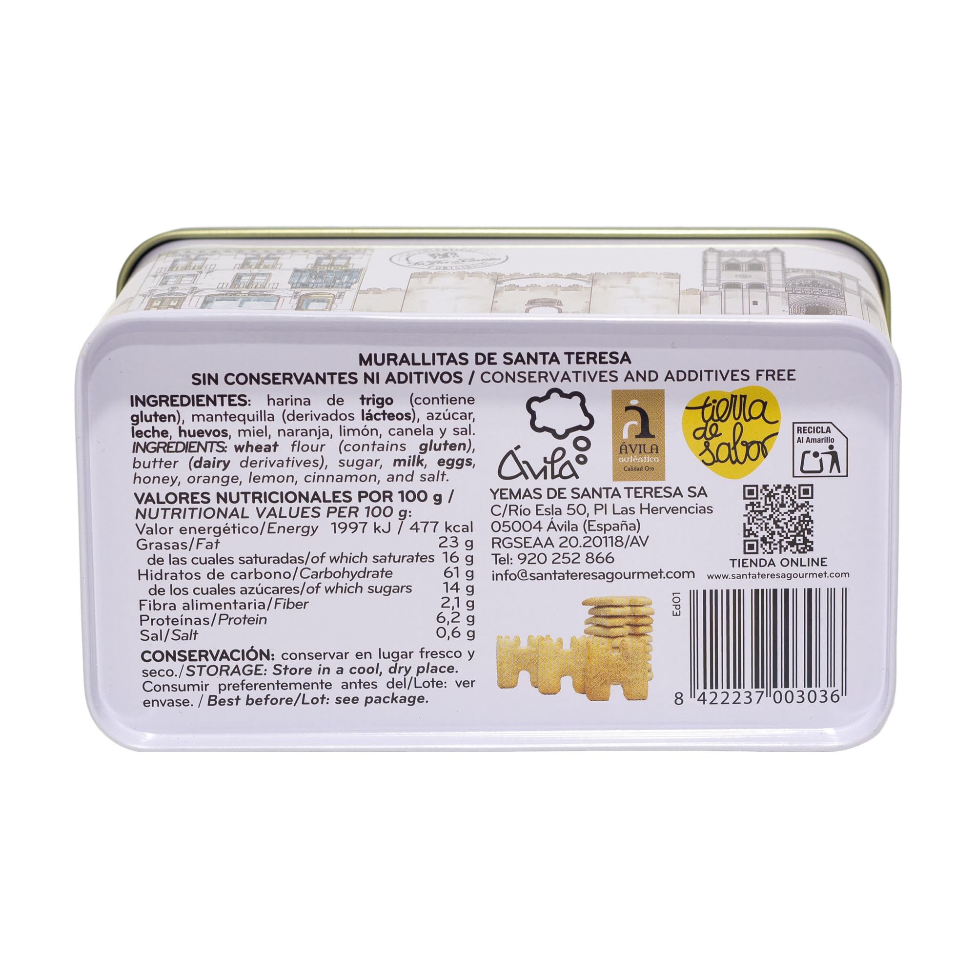 Santa Teresa - Murallitas - Galletas De Mantequilla Tradicionales Con Suave Aroma A Naranja, Limón, Canela Y Vainilla - Elaboradas De Forma Artesanal Sin Conservantes Ni Aditivos. 250g