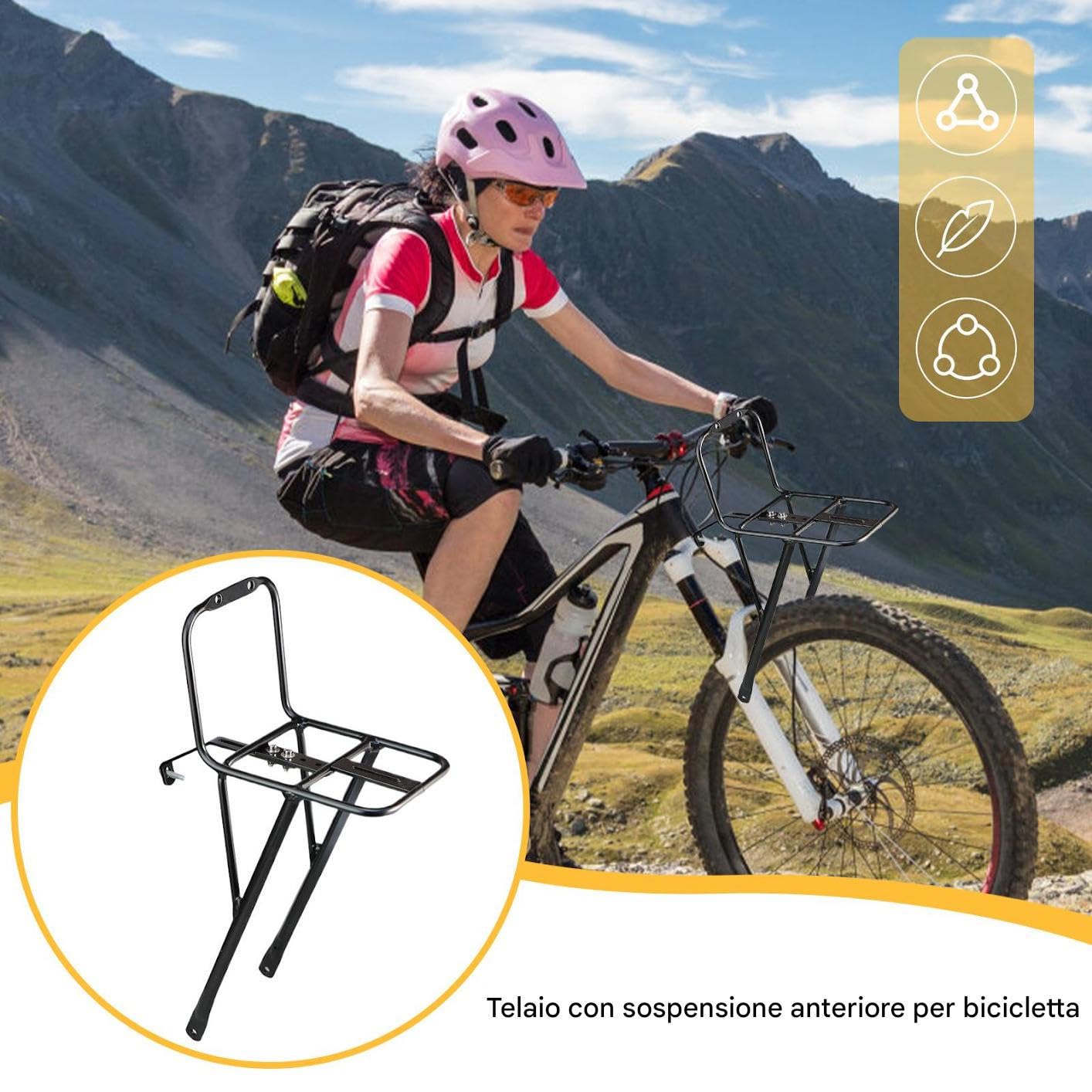 Porte-bagages pour vélo - Porte-vélos portable - Support en acier réglable - Support de charge stable pour charges - Design facile à installer avec supports antidérapants