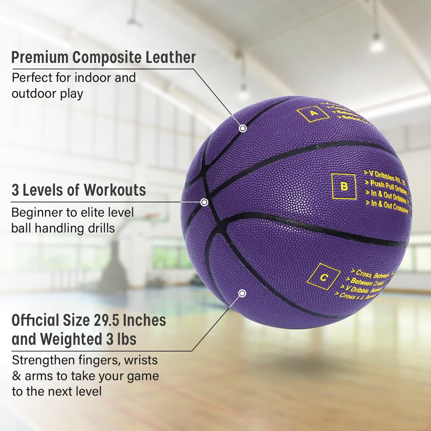 Zo Athletics Weighted Basketball - Workout Included on the 3lb Size 7 Heavy Basketball for Training and Dribbling Drills - Basketball Training Equipment for Teen Boys and Girls﻿ Basketballs