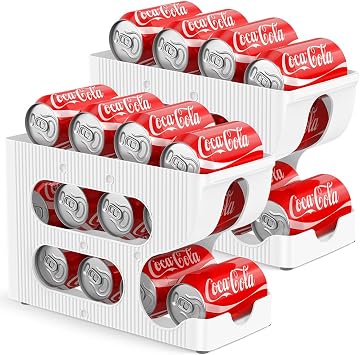 Sotfamily FIFO Soda Can Organizer for Pantry or Fridge, Holds 24 Cans | 2-Pack Automatic Rolling Drink Organizer for Fridge, Space-Saving Pop Can Dispenser/Holder/Storage/Container for Refrigerator