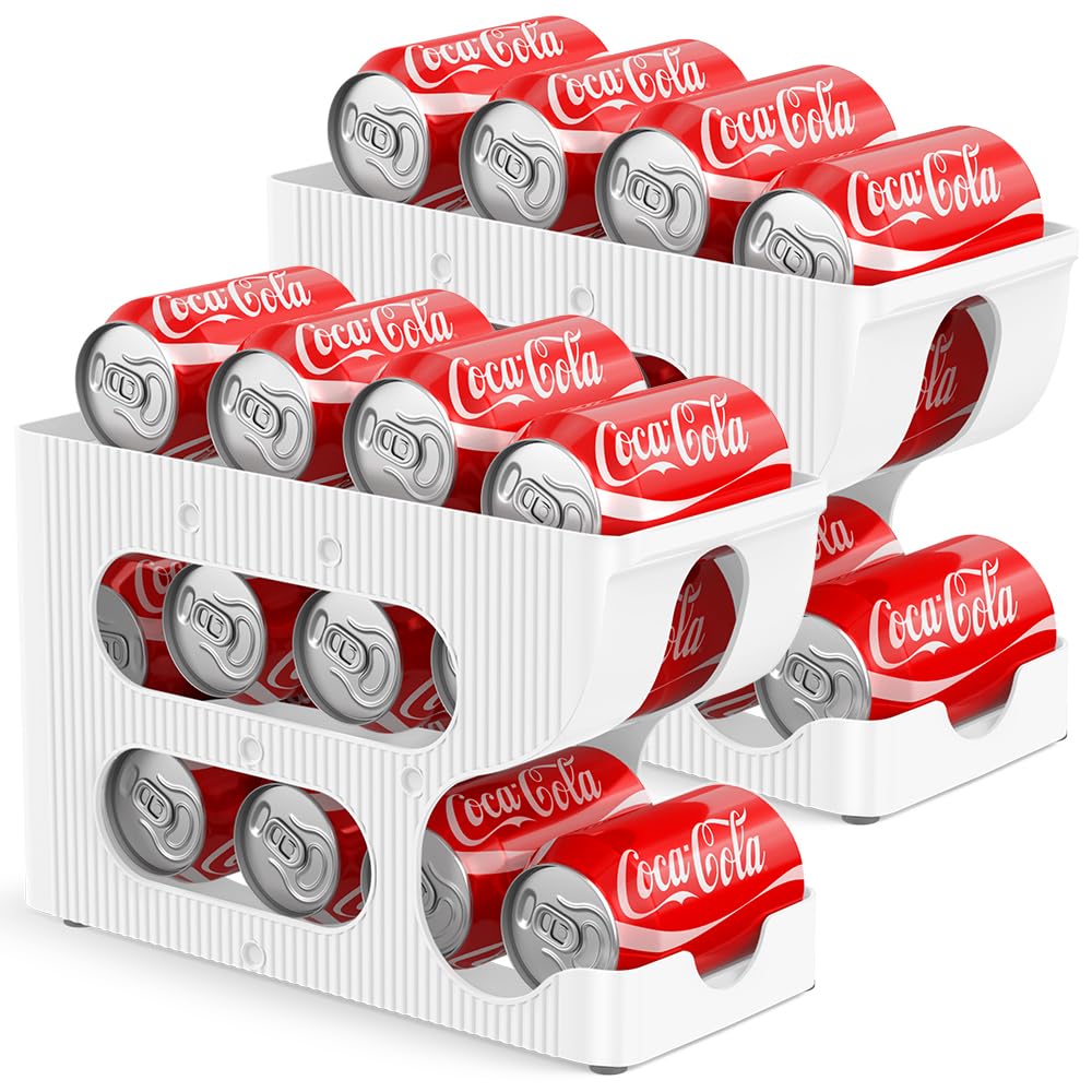 Organizador de latas de soda para despensa/refrigerador, dispensador automático de latas, almacenamiento, soporte, contenedor para refrigerador, organizador de bebidas para refrigerador, paquete de 2