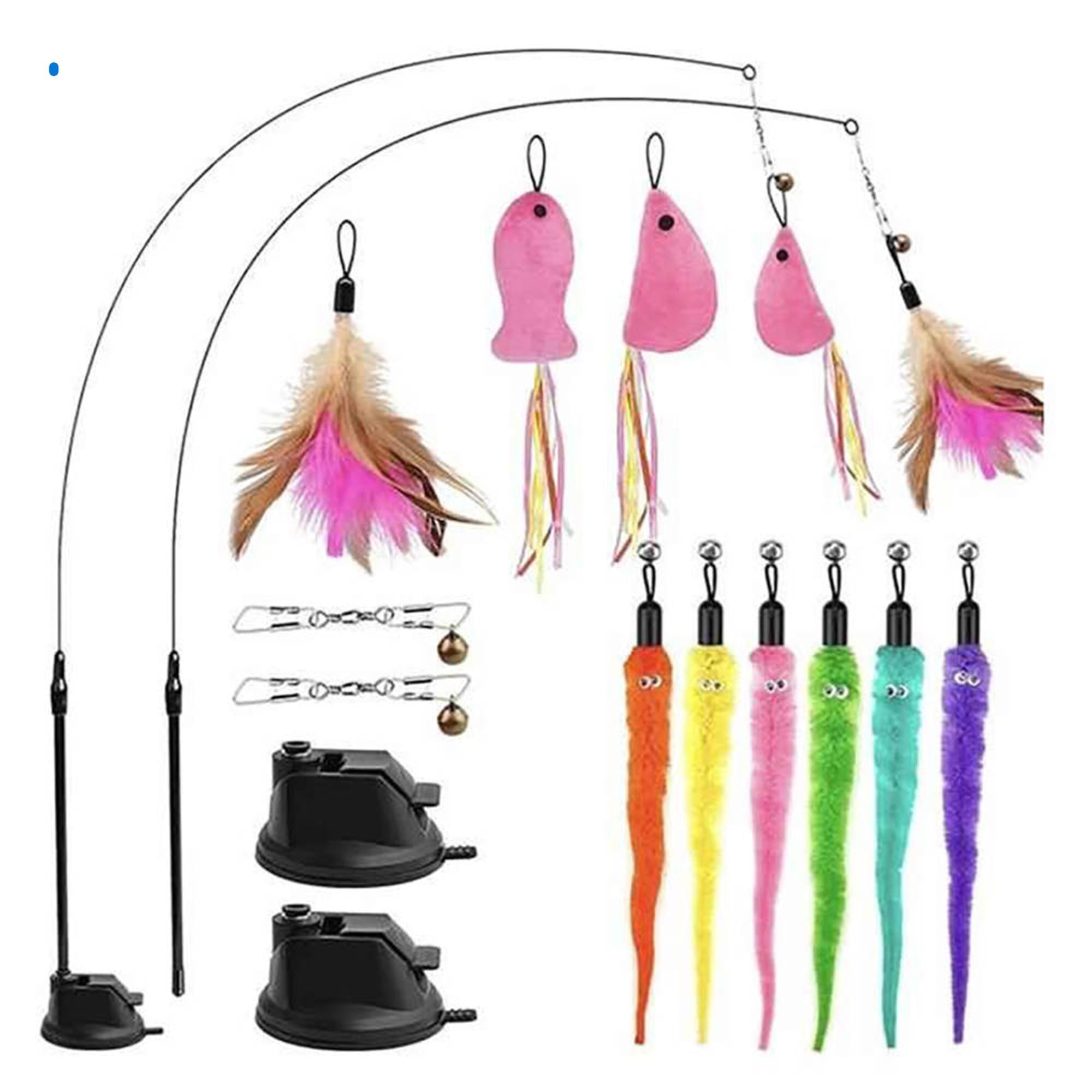 Juguete para gatos interior extraíble – Kit de 11 piezas con ventosa, plumas y más – Juego de juegos interactivos para gatitos con juguetes variados