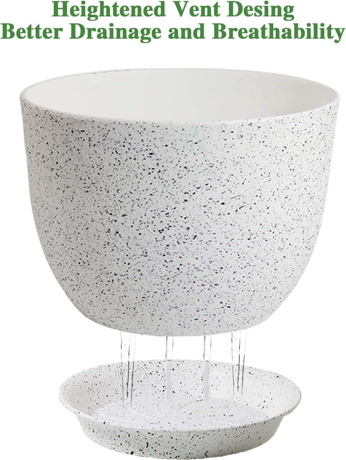 UOUZ 12inch Large Plant Pot, Modern Plastic Planter with High Driange Holes and Saucer for Indoor Outdoor Garden Plants and Flowers, White Speckles