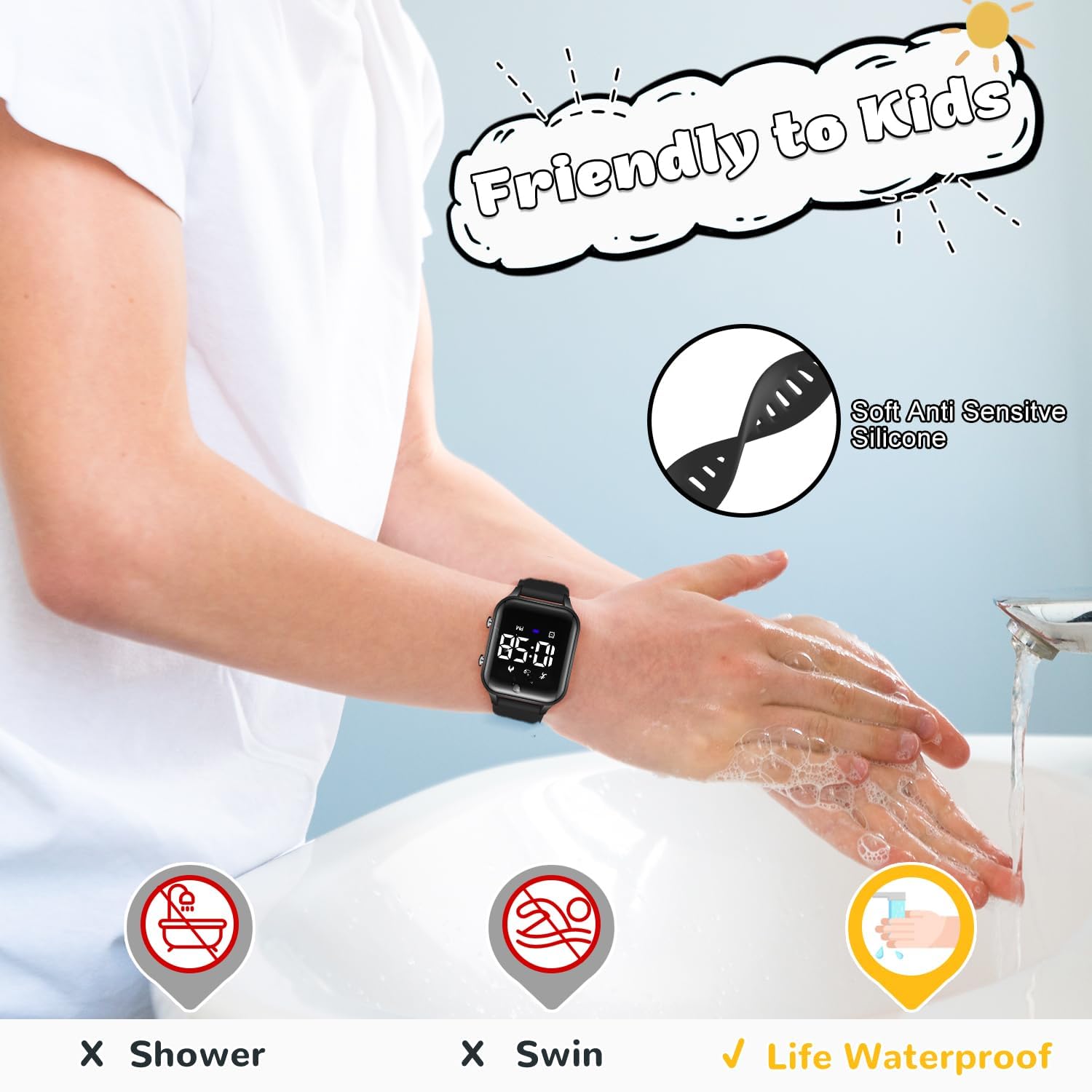 Orologio digitale per bambini, con contapassi, impermeabile, sportivo, per ragazzi, ragazze, adolescenti, fitness tracker tutto in uno con sveglia silenziosa a vibrazione, contapassi, calorie