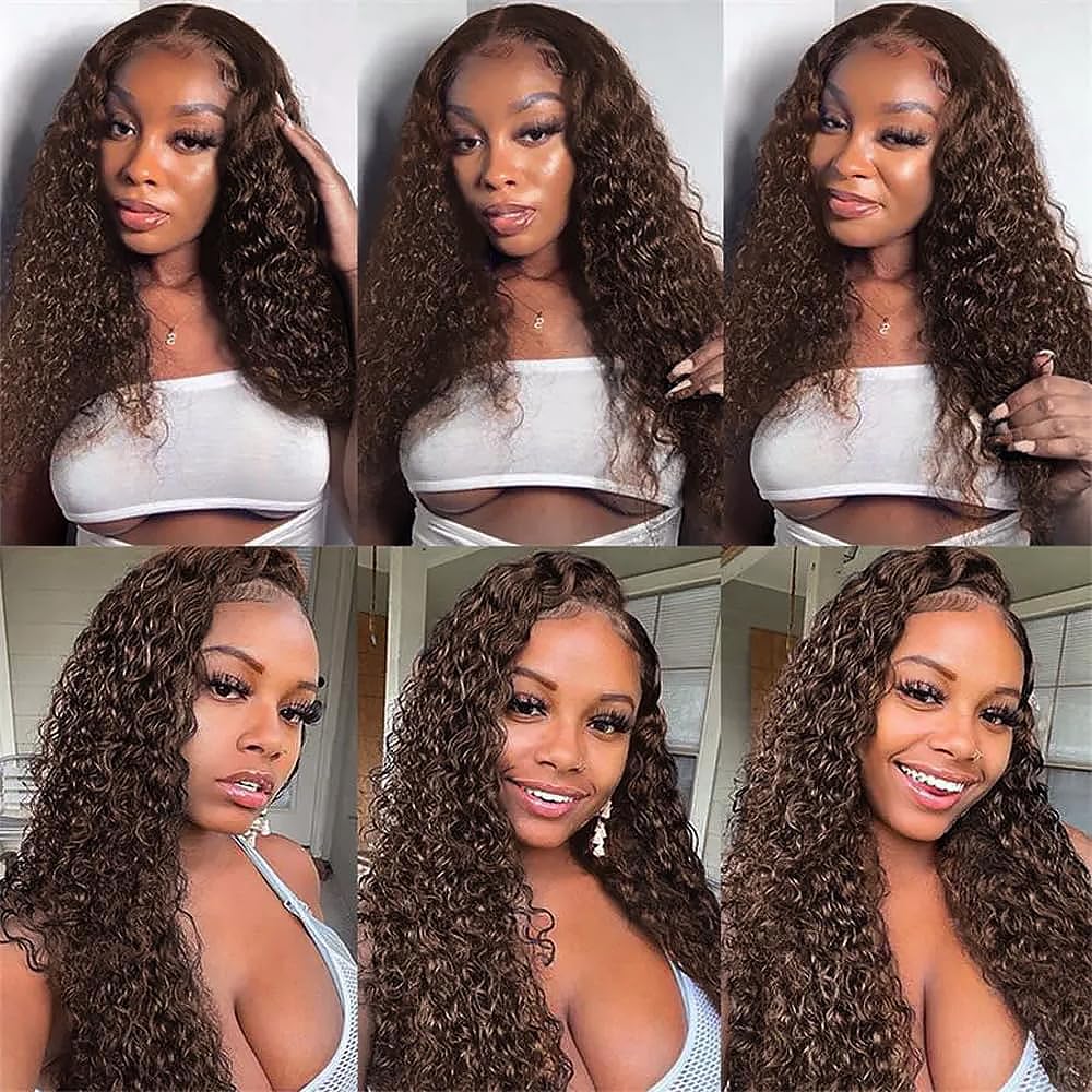 Deep Wave Human Hair Bundles Color #4 Chocolate Brown 16 18 20 Inch 3 Bundles Human Hair Deep Weave Unprocessed Virgin Hair Extensions 50 Gram Per Bundle