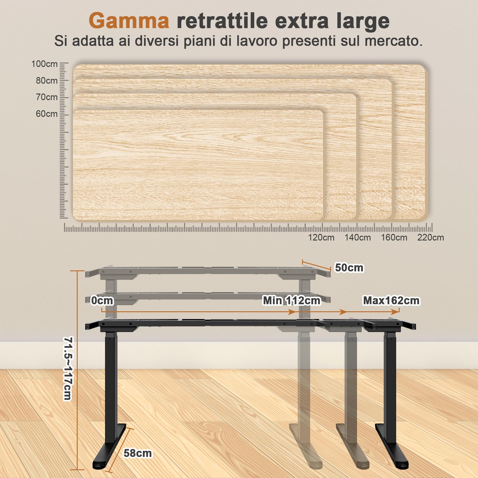 Scrivania Regolabile in Altezza con 2 Motori, Telaio Scrivania in Piedi Elettrico con 3 Funzioni Memoria e Blocco, Telaio da Scrivania Standing Desk da 71.5-117cm, Solo Telaio