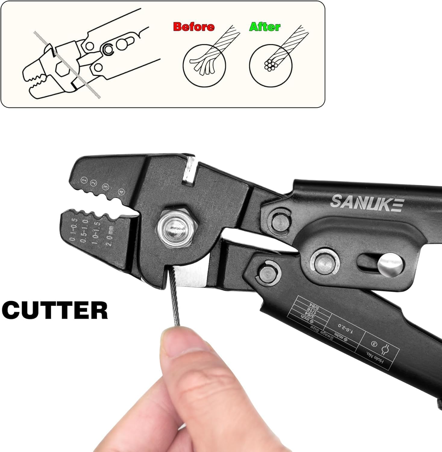 Sanuke Wire Rope Crimping Tool Kit for Aluminum Crimping Loop Sleeves up to 2.0mm, Swager Tool for 3/64 1/16 5/64 inch Stainless Steel Cable Crimper, with 140pcs Sleeves and 10pcs Thimbles