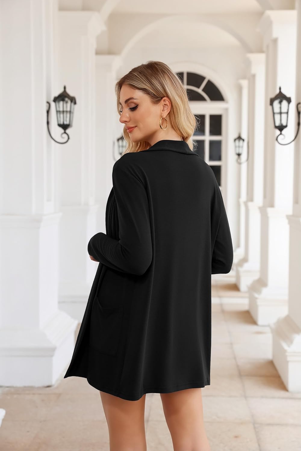 Bettysays Women's Long Sleeve Open Front Cardigan Casual Loose Lightweight Cardigans with Pockets - Image 2