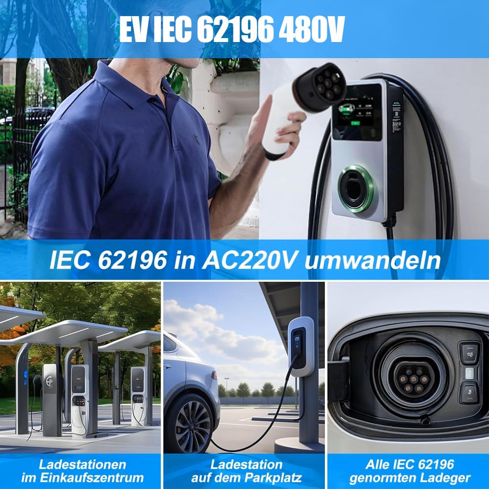 Elektroauto Ladegerät Adapter, IEC 62196 Elektroauto Typ 2 Stecker, EV-Ladegerät Weiblich Stecker, 3-Phase 32A 22 kW Charger Ladestecker, für Elektrofahrzeuge E-Auto Motorräder E-Bikes