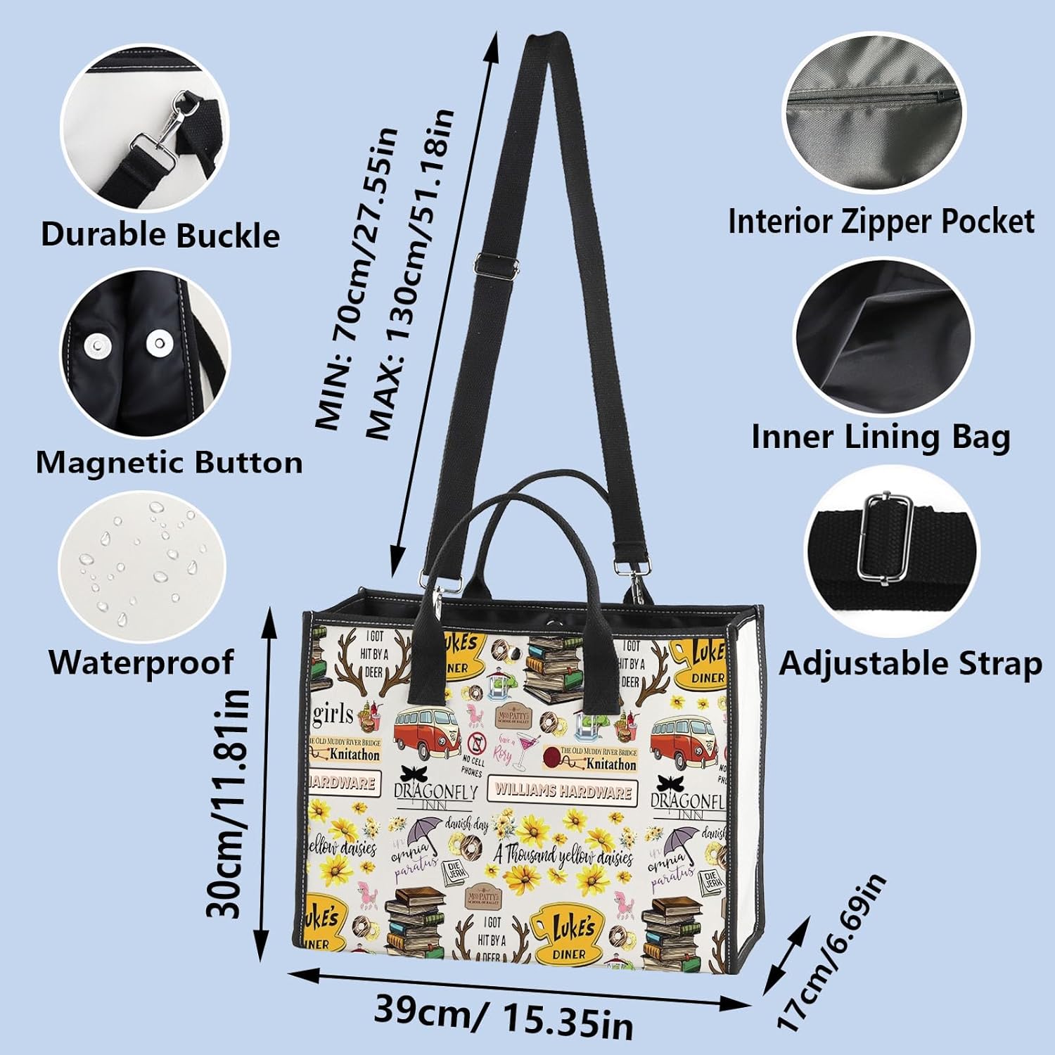 WZMPA Lorelai And Rory Fans Tote Bag TV Show Gifts Luke's Dinner Reusable Grocery Bag Lorelai And Rory Merchandise - Image 4