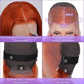 UTIDE 350 Ginger Bob Lace Front Wig Human Hair 13x4 HD Transparent Lace Frontal Wigs Pre Plucked Short Straight Bob Wig for Black Women with Baby Hair 180% Density Brazilian Orange Ginger Wig 8 Inch