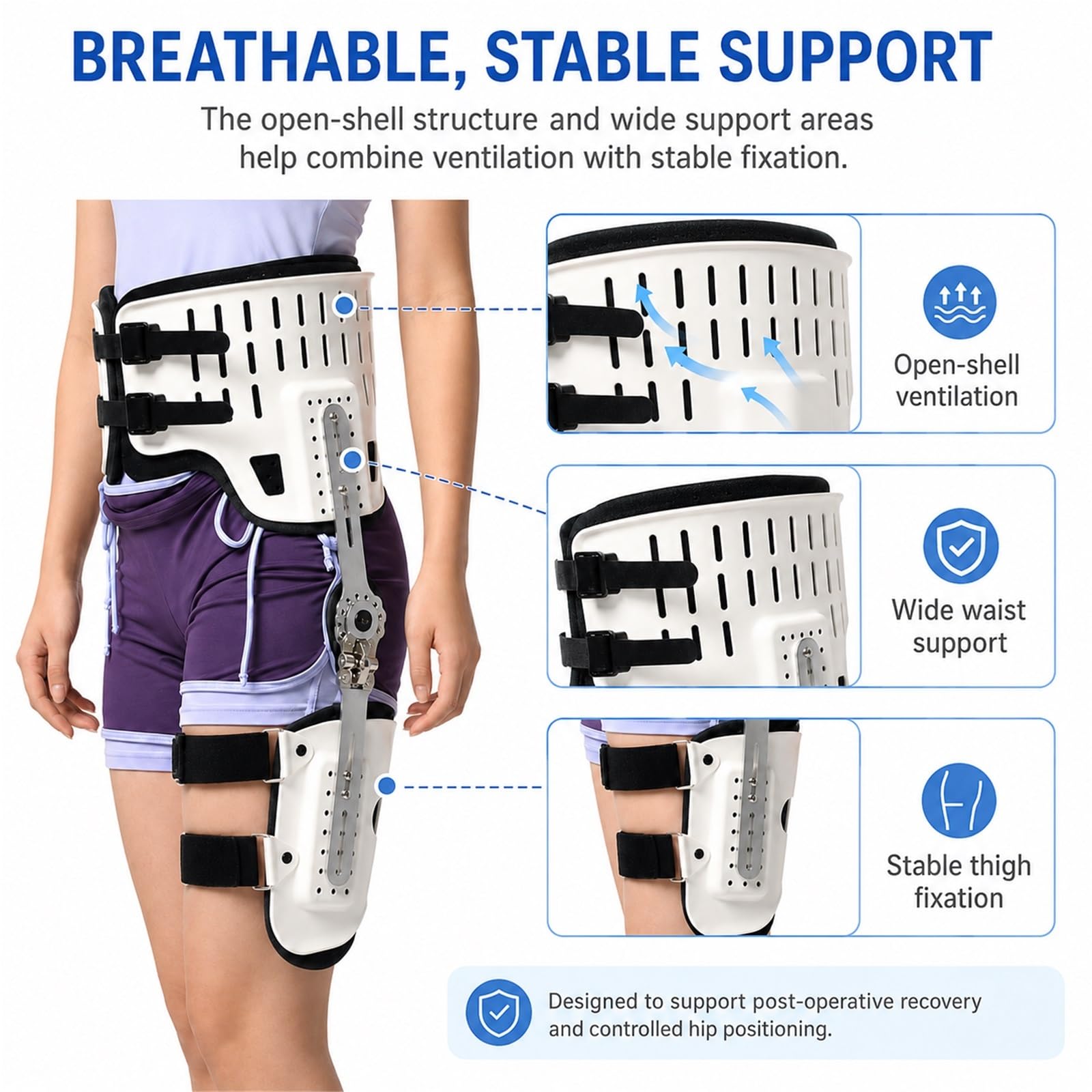 Tutore per Abduzione Anca ROM Incernierato Regolabile per Sollievo Sciatica e Recupero Post Operatorio Supporto Stabilizzatore per Protezione Articolare Universale(S)