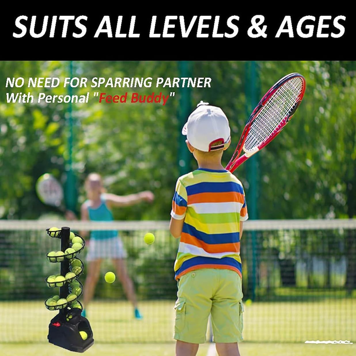 Portable Tennis Ball Machine, Tennis Automatic Serve Machine Trainer, Tennis Ball Tosser, 3 Serving Frequencies, 4 Distance Adjustable, Ball Launcher