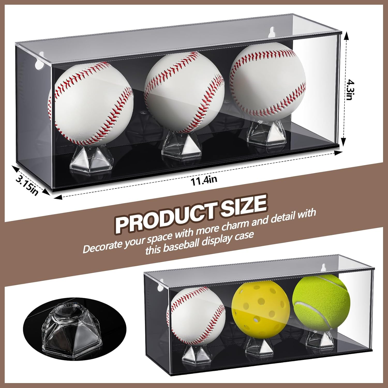 Lineshading Baseball Golf Ball Display Case for 3 Balls UV Protected Acrylic Boxes for Display Ball Cube Memorabilia Showcase Autograph (Black, 11.4 x 4.3 x 3.15 Inch)