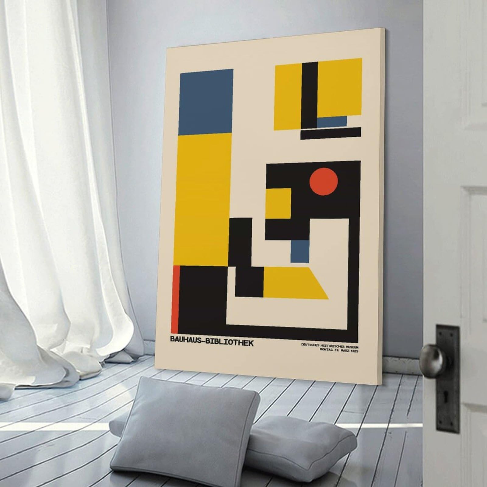 Junmoney Bauhaus Library Decorative Canvas Print, 20x30inch(50x75cm), for Hallway, Entryway Or Landing, Home Artwork for First Impressions