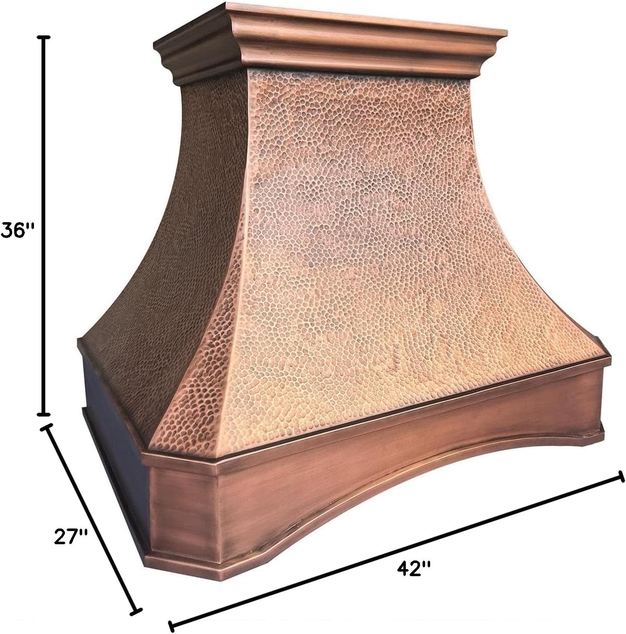 SINDA Handmade Island Mount Copper Kitchen Oven Hood, Efficient Range Hood Insert, 4-Speed Exhaust Fan, LED Lamps & Dishwasher Safe Baffle Filter, 42"W x 36"H, Antique-Beehive Hammered, H26A-BCI4236