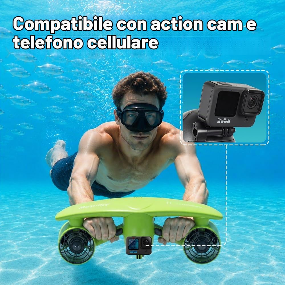Monopattino subacqueo elettrico subacqueo – Mankeel Dual Motori con supporto action camera per bambini/adulti, scooter d'acqua 50 m impermeabile per immersioni