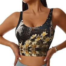 PHAYAH Champagne Flower Hawk Womens Sports Bra Workout Slimming U Neck Tank Tops for Fitness Running Yoga Top