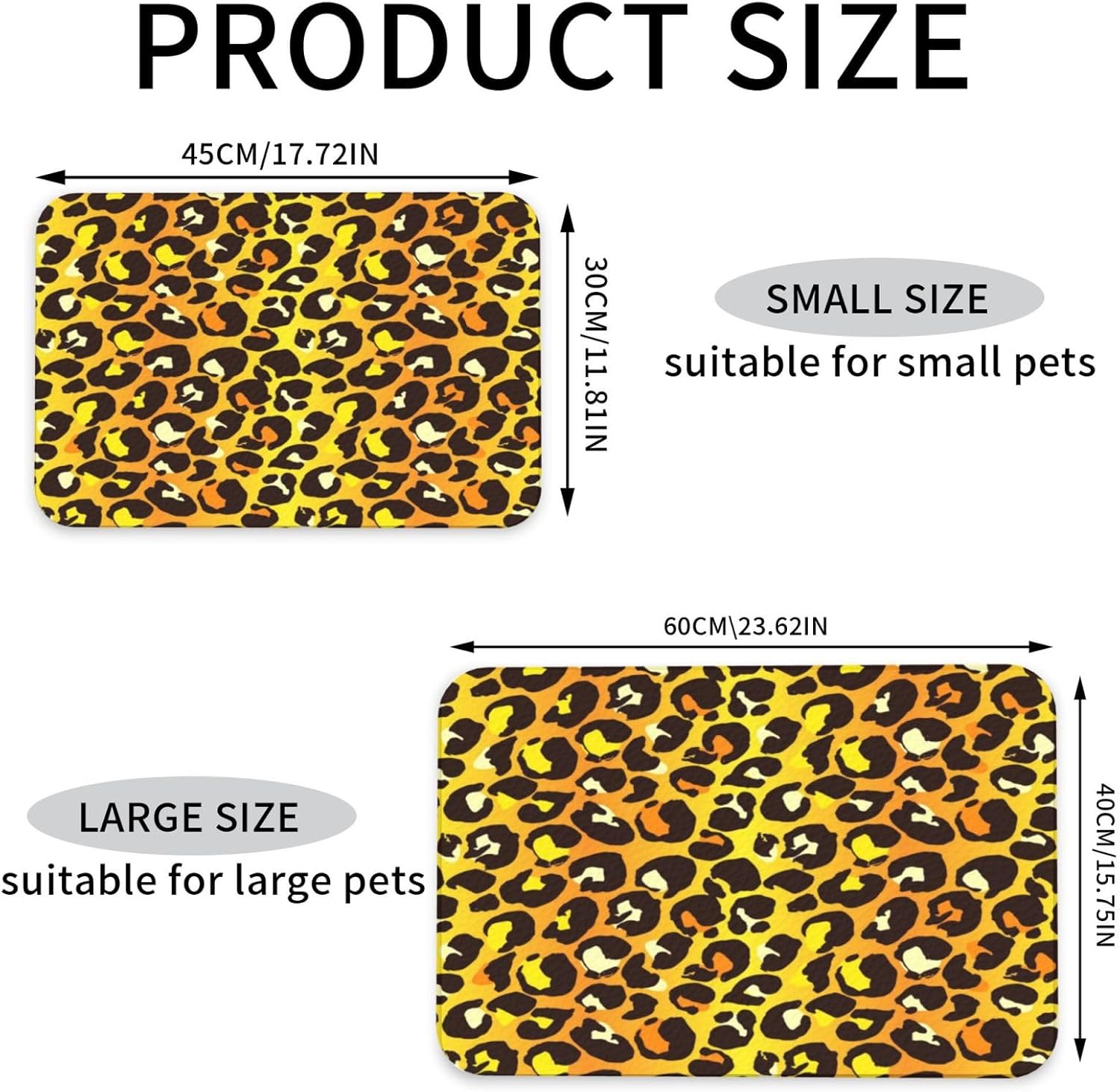Yellow Leopard Print Pattern Pet Feeding Mat-Absorbent Quick Dry Pet Cat Dog Food Mat Non Slip Waterproof Rubber Dish Placemat