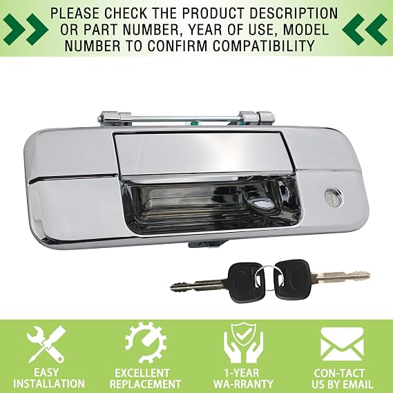 Chrome Tailgate Handle Liftgate Latch Handle with Key Lock Cylinder fit for 2007-2013 Toyota Tundra Replaces 69090-0C040 690900C040 81213