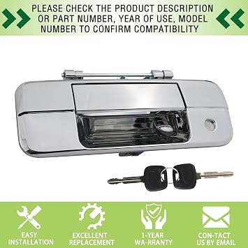Chrome Tailgate Handle Liftgate Latch Handle with Key Lock Cylinder fit for 2007-2013 Toyota Tundra Replaces 69090-0C040 690900C040 81213