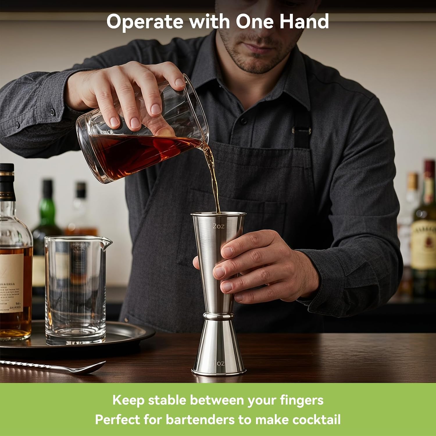 OTraki Cocktail Jigger 304 Stainless Steel Measuring Cup with 2 Pourers