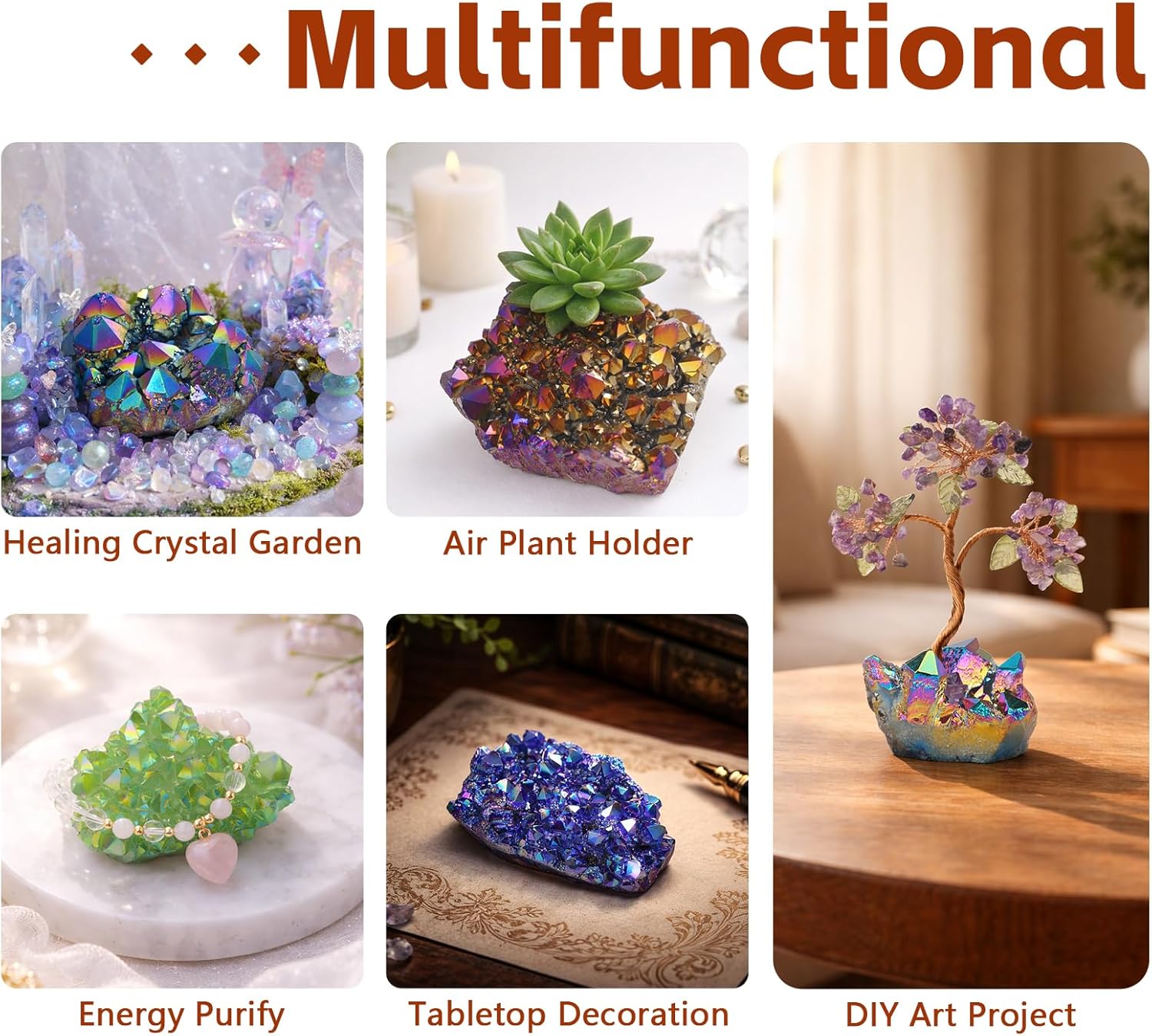 SUNYIK Angel Aura Quartz Titanium Coated Crystal Cluster Specimen,Druzy Geode Flame Aura Gemstone(0.6-0.7lb)