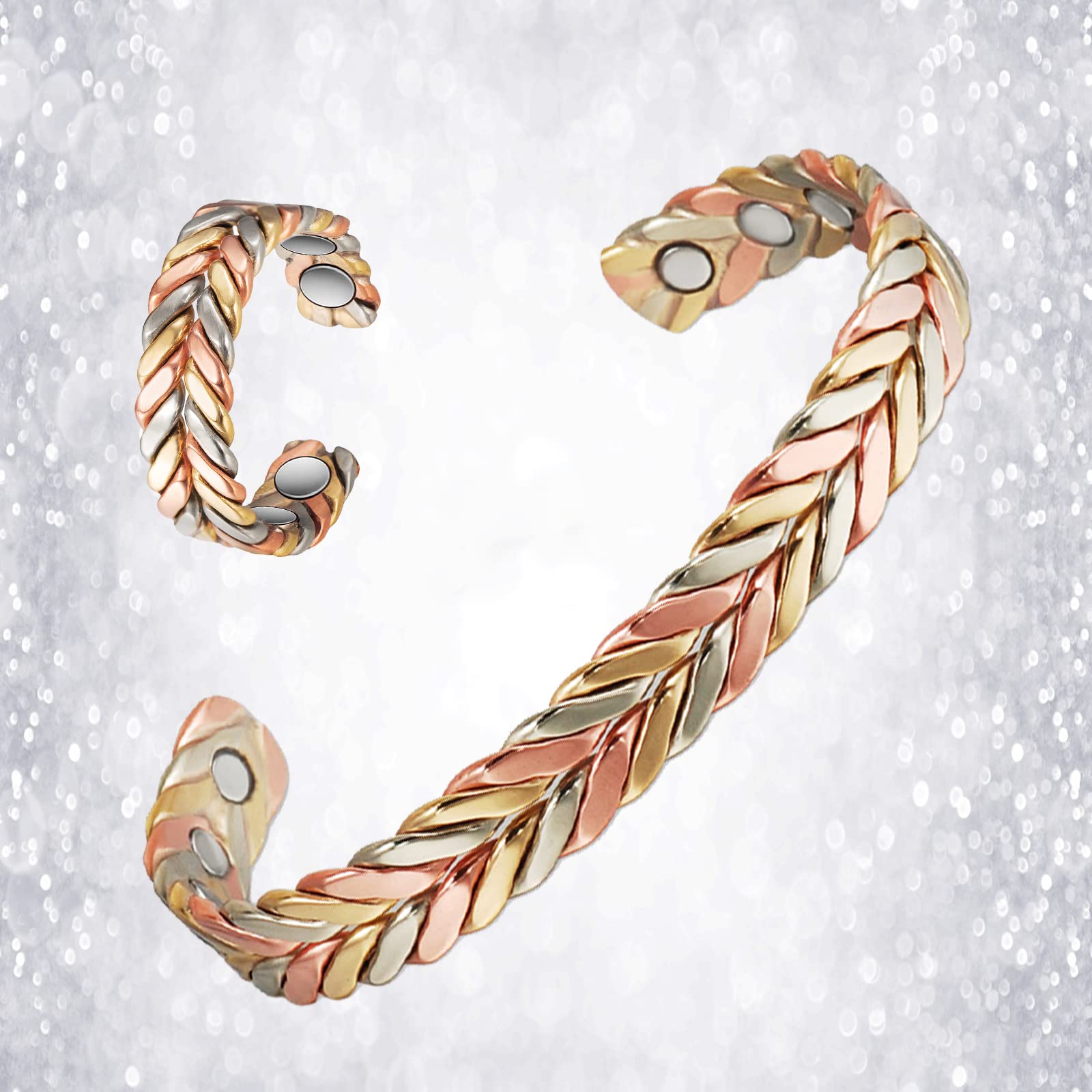 Bracelet magnétique en cuivre tissé – Soulagement de la douleur de l'arthrite et drainage lymphatique magnétique – Bijoux tricolores réglables en cuivre – Cadeau tendance pour femme