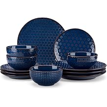 MALACASA 12 Pieces Dinnerware Sets, Modern Plates and Bowls Sets, Blue Dish Set for 4, Kitchen Ceramic Dinner Plates Dishware Set, Microwave and Dishwasher Safe, Series LYDIA