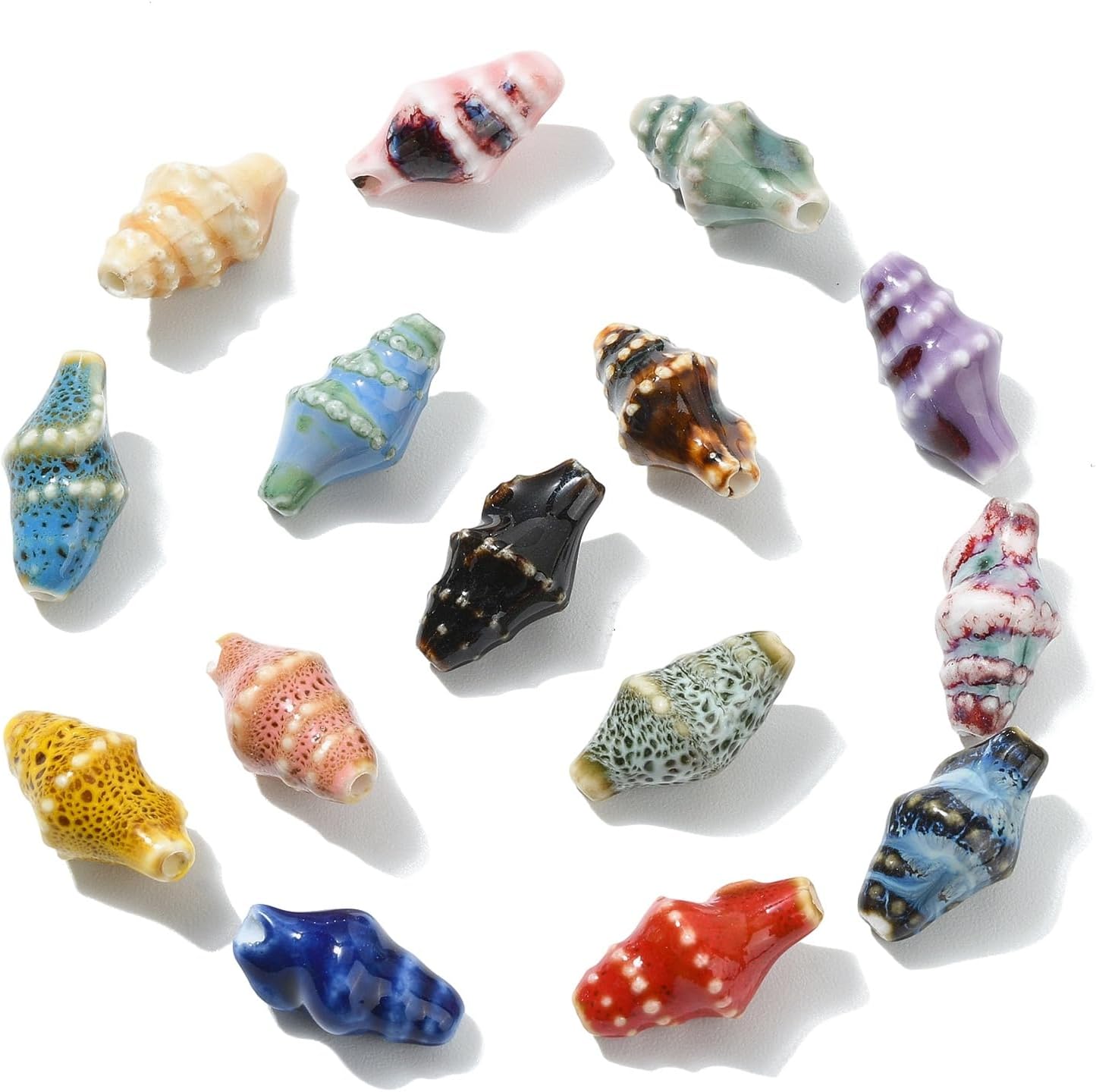LiQunSweet 50 pcs Mixed Colors Conch Shell Theme Ceramic Porcelain Beads Ocean Animal Spacer Beads for DIY Jewelry Bracelet Necklace Crafts Earring Keychain Decor