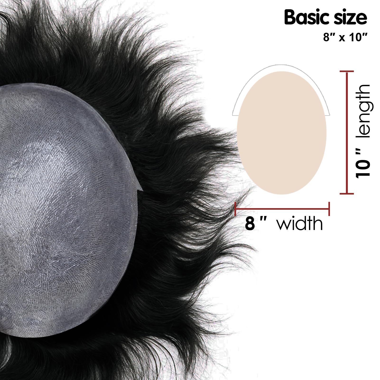 Lordhair Toupee for Men with 100% European human hair 8x10 inch Hairpiece for Men 0.03mm Ultra Thin Skin Hairsystem All V-looped Mens Toupee (Natural Black #1A) - Image 4