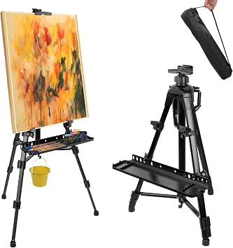 Art Easel Aluminum Alloy Portable Extendable Easel with Hand Crank Adjustable to 61.8 Drawing Board Holder, Compass, Level and Storage Bag -for Artists, Painters, Sketching, Outdoor Painting