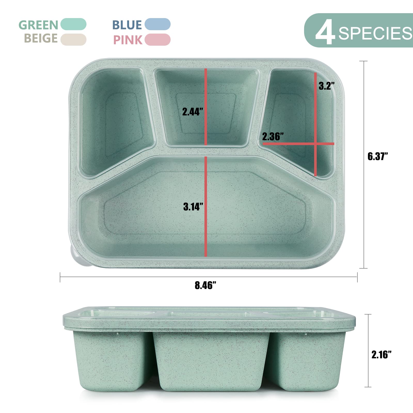 4 Pack Meal Prep Plastic Microwavable Lunch Containers with 4