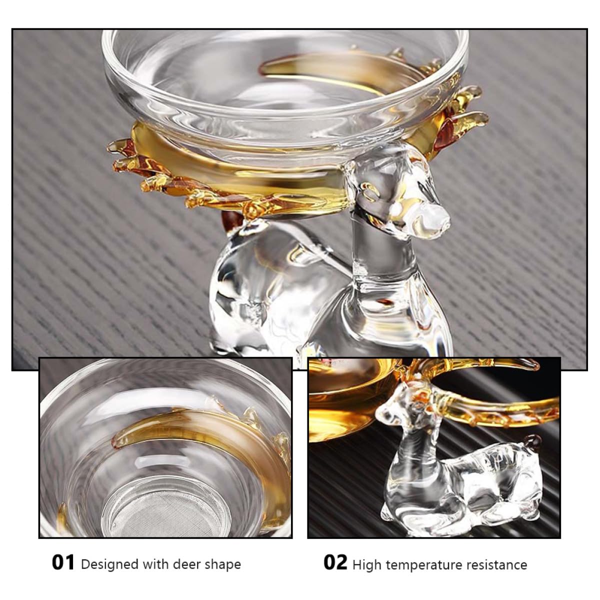 SECFOU Infusor de Té de Cristal Transparente en Forma de Ciervo, Colador de Malla Fina para Filtro de Residuos, Accesorio para Infusiones Caseras, Filtro Práctico para Té Gongfu, 1