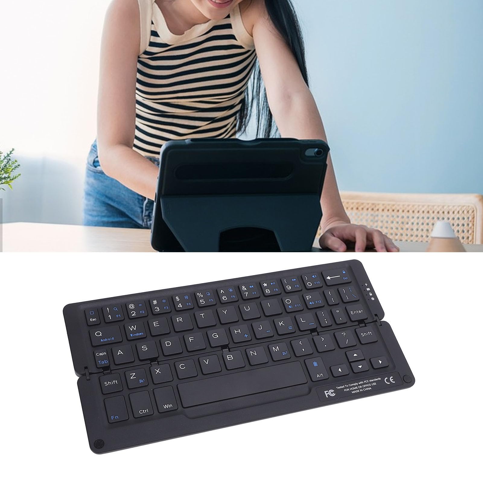 Asixxsix Tastiera Bluetooth pieghevole, tastiera pieghevole con supporto magnetico, ergonomica, in lega di alluminio, portatile, per, smartphone, tablet e laptop (GRAY)