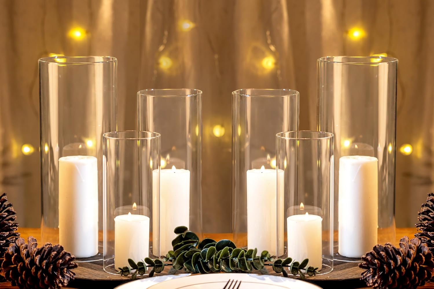 yshengood 6 Pcs Hurricane Glass Candle Holder, Open Ended Cylinder Candle Holder Bottomless Glass Candle Holder for Pillar Candle