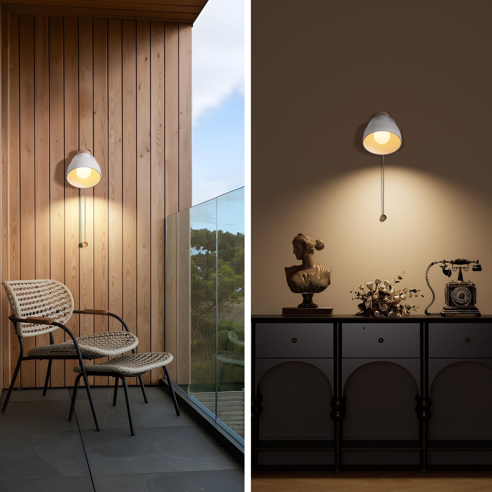 Aisilan Wandlampe mit Schalter Innen Weiß Vintage, E14 Wandleuchte aus Holz und Metall 350° drehbar 125° schwenkbar, Nachttischlampe Wand für Schlafzimmer Wohnzimmer Flur, ohne Glühbirne