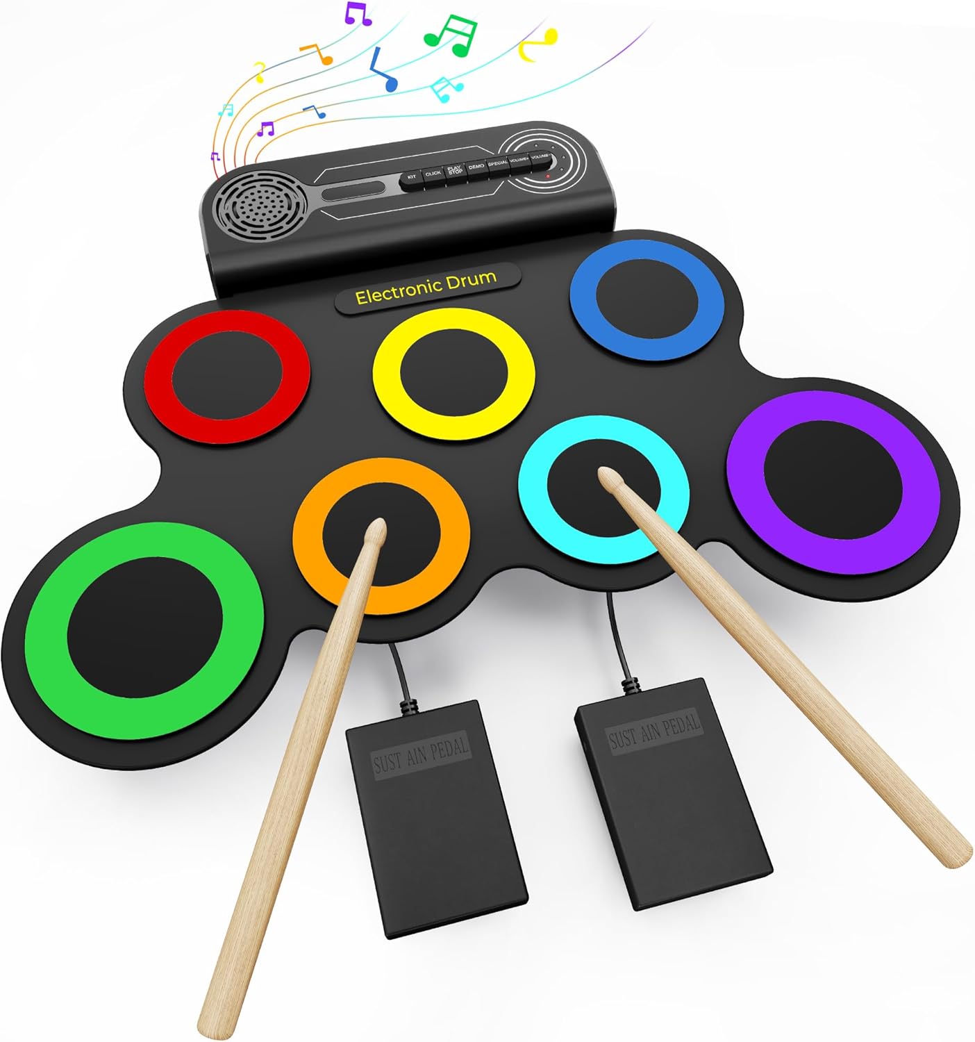 Electric Drum Set Built-in Speaker, Electronic Drum Pad and Sticks, Portable Roll Up Drums Practice Pad
