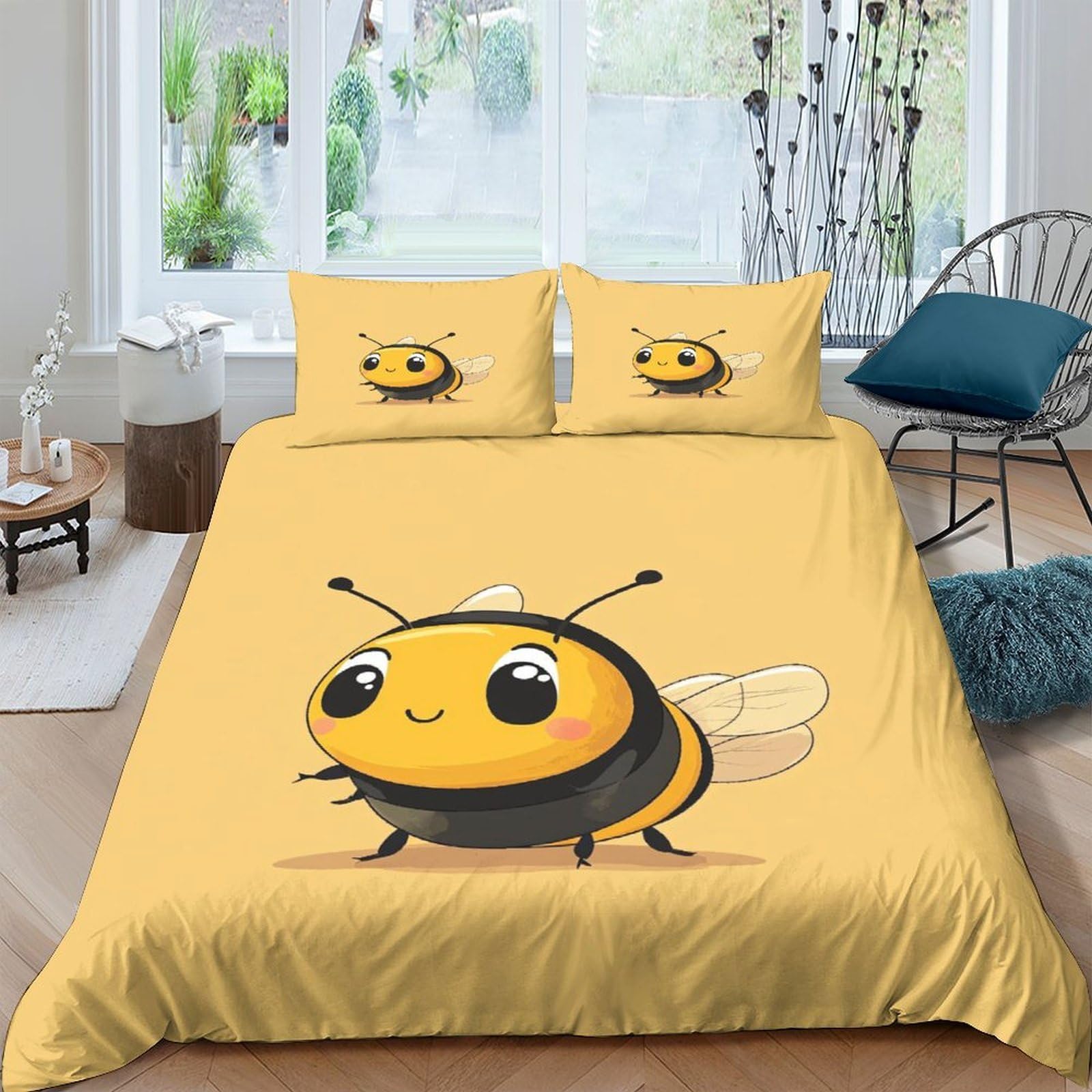 Ctjqhvkz Style-7 3D Printed Cute Bee Fitted Sheet Microfiber Soft Yellow Cartoon Mattress Cover For Bedroom Dorm Protection Decor Single（135X200cm）