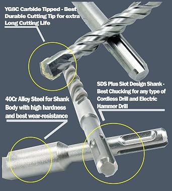 SDS Plus Hammer Drill Bit 50Pcs 1/2 in. x 6 in. Masonry Concrete Rock Drill